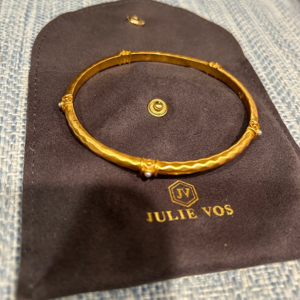 Julie Vos Gold Textured Savannah Bangle Bracelet with Pearls